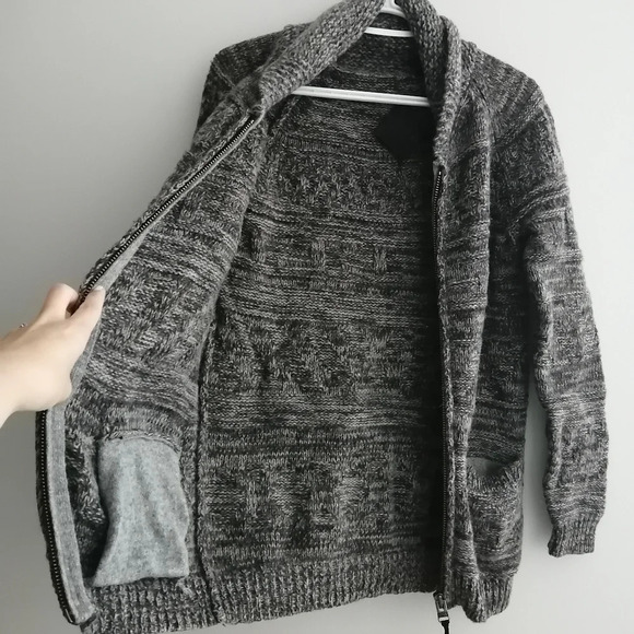 Aritzia TNA Lambswool Cowichan Zip Up Chunky Knit Sweater Heather Gray XXS - Picture 6 of 16